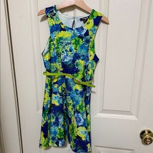 Sequin Hearts Blue and Green Floral Dress Size 7